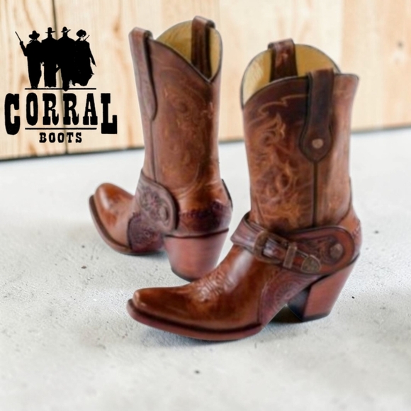 Corral Boots G1907 Ladies Golden Brown Tooled Leather Western Size 8 - Picture 16 of 16